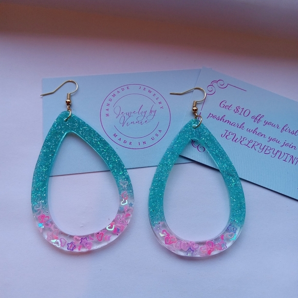 Hand Crafted Jewelry - Hand Crafted Pink And Teal Caribbean Sunset Collection Teardrops